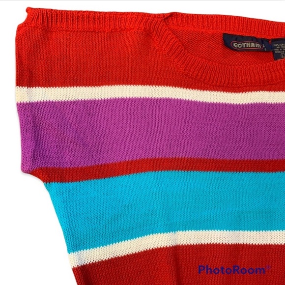 Vintage 80s Striped Sleeveless Knit Sweater by GOTHAM. Size Large - Picture 9 of 15